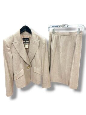 Vintage Guy Laroche Boutique France Wool Blazer Skirt Suit Womens 36 Beige